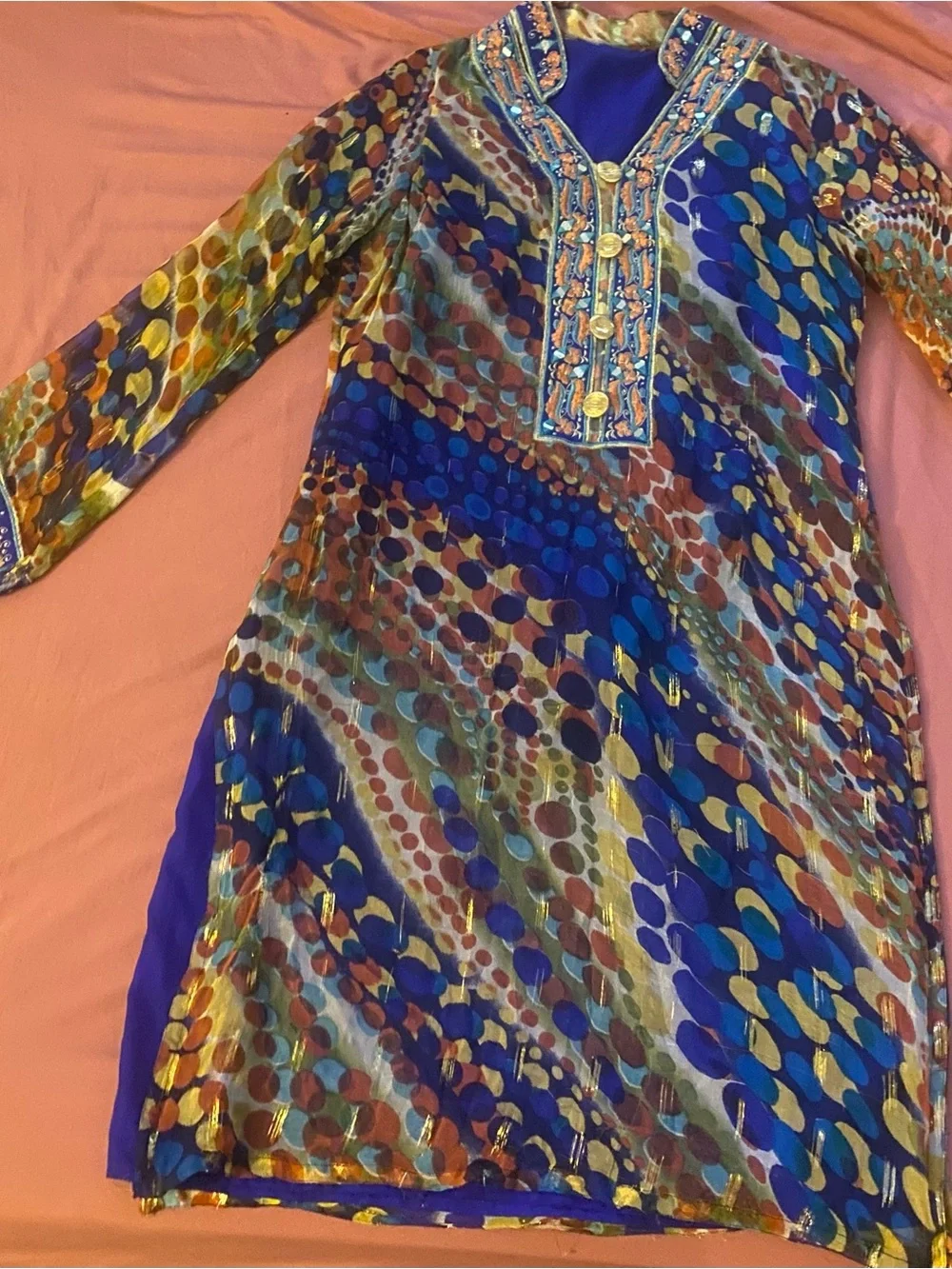 Vibrant Multicolor Printed three-quarter length sleeves Women’s Dress